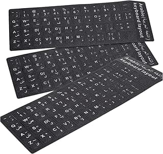 Ultimate Universal Arabic English Bilingual Keyboard Stickers Replacement Decals Letter Labels Matte Black Background with White Lettering for Laptop, Desktop, PC, Mac Computer Key Repair (3)