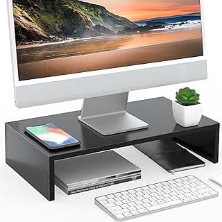 FITUEYES Monitor Stand - Computer Monitor Riser, Wood Desktop Stand for Laptop TV Computer Screen, Desk Organization, Office Supplies, Black, DT104201WB