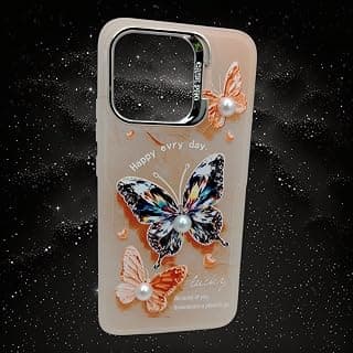 Back Cover Case Compatible with OPPO A6 with Pearl Rhinestones New Fashion Design Butterfly Stand Camera Protective Case Cover for OPPO A6