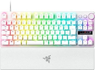زناد سريع 8000 هرتز، ريزر Razer، Huntsman V3 Pro، بدون كيبورد رقمي، 8KHz، اصدار ابيض، كيبورد العاب انالوج، مفتاح بصري، نقر كبس، وظيفة اولوية الإدخال السريع، مسند معصم متضمن، انجليزي
