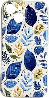 Mobile Magic Silicon Soft Case Microfiber Lining with 3D Flowers Prints For Apple iPhone 15 6.1 Inch (Blue Leaves)
