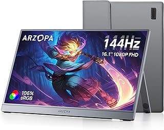 شاشة جيمنج محمولة ARZOPA 16.1 بوصة 144Hz، دقة 1080P FHD مع HDR، نحيفة جداً، حماية للعين، شاشة ثانية خارجية للابتوب، كمبيوتر، PS5، ماك، اكس بوكس - Z1FC رمادي