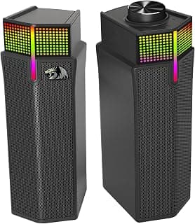 مكبر صوت لاسلكي GS511 2.0 بإضاءة ار جي بي للألعاب مع وضع بلوتوث 5.3/USB من ريدراجون، تصميم تشغيل مزدوج، صوت ستيريو غني وجهير، إضاءة خلفية ار جي بي وتحكم الكل في واحد، تعمل بمنفذ USB