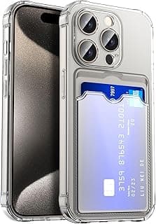جراب لهاتف iPhone 15 Pro مقاس 6.1 بوصة شفاف مع حافظة كروت خلفية، كريستال شفاف، سيليكون TPU ناعم، ممتص للصدمات، حماية للكاميرا - شفاف