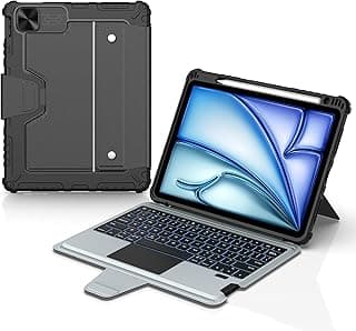 كيبورد NILLKIN لجهاز iPad Air 11 بوصة (M2 2024/M3 2025)/iPad Air 5 2022/iPad Air 4 10.9 2020، كيبورد iPad Pro 11 بوصة (الرابع، الثالث، الثاني، الأول) مع حامل، تراك باد، إضاءة خلفية 7 ألوان، لغة إسبانية Ñ، أسود