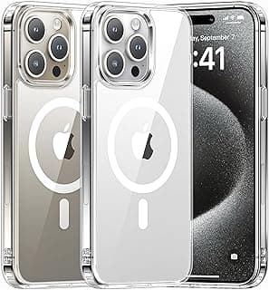 جراب شفاف لهاتف ابل iPhone 15 Pro مقاس 6.1 بوصة - متوافق مع MagSafe، مضاد للاصفرار، غطاء مقاوم للصدمات، مضاد للخدش، خفيف الوزن، مادة أكريليك رفيعة، جراب مغناطيسي شفاف لهاتف iPhone 15 Pro