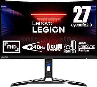 لينوفو لوحة ليجن منحنية فل اتش دي في ايه R27fc-30 27 بوصة من لينوفو، 240Hz (280Hz OD)، شاشة رياضية إلكترونية 0.5 مللي ثانية مع HDMI، منفذ عرض، فري سينك بريميوم، إمالة، رفع، محور، حامل دوار