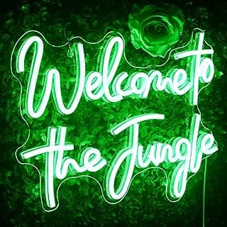 لافتة نيون LED خضراء بعبارة Welcome to The Jungle من لوك لايت، لافتة نيون على شكل حروف لغرفة النوم وديكور الحائط بمنفذ USB، لافتات نيون للمنزل والبار والحديقة وحفلات الزفاف والخطوبة