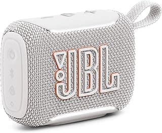 سماعة جو 5 - سماعة محمولة فائقة المقاومة للماء والصدمات مع صوت JBL الأسطوري وإضاءة محيطية، اقتران ستيريو فوري AirTouch أو ربط سماعات متعددة متوافقة عبر Auracast (أبيض)