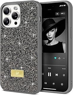 جراب لهاتف ابل iPhone 15 Pro Max مقاس 6.7 بوصة، جراب كريستال لامع، نحيف وخفيف الوزن ومضاد للصدمات والخدوش (رمادي)