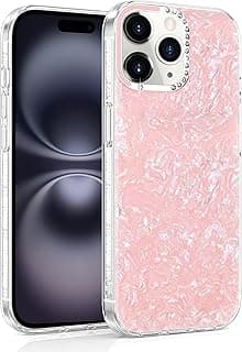 Shiny Marble Case for iPhone 15 Pro Max, Glossy Glitter Hard Back Cover with Soft TPU Frame Bumper, Rhinestone Camera Frame, Slim Shockproof Protective Phone Case - Pink
