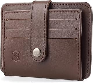 Genuine Leather Wallet Slim Snap Open Wallet Card Holder Genuine Leather Card Case Unisex Card Holder Slim Card Holder Simple Stylish Design for Men Women (Brown)
