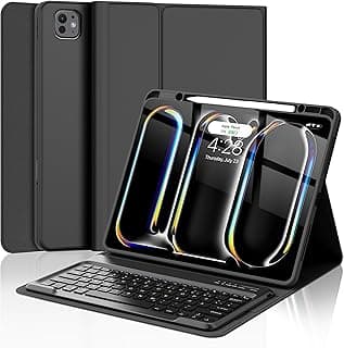 iPad Pro 13 inch Case 2024 with Keyboard, Smart Folio Cover with Upper Pencil Holder for iPad Pro 13-inch M4, Rechargeable, Magnetic Detachable Bluetooth Keyboard for iPad Pro 7th Gen 13inch, Black