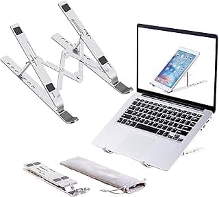 Laptop Stand, Laptop Riser Computer Stand for desk, Adjustable Aluminum Foldable Portable Desktop Holder, Compatible with Macbook Air pro, iPad, Lenovo, 10-15.6” Laptop and Tablets (Silver)