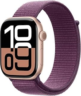 ساعة ابل Series 10 GPS مقاس 46mm مع جراب ألومنيوم روز جولد وسوار رياضي Plum - مقاس واحد. متتبع لياقة بدنية، تطبيق ECG، شاشة Retina تعمل دائماً، محايدة كربونياً