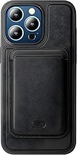 Premium Leather Back Case for iPhone 15 6.1 Inch with Magnetic Card Cover, Full Body Protection, Shockproof, Support Magnetic Charging, Ultra Precise Cutouts Stylish Design (Black)