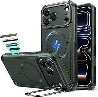 جراب هاتف iPhone 17 Pro Max مع مسند، حماية من السقوط بمعايير عسكرية 23 قدم مع تحكم في الكاميرا، جراب متين ممتص للصدمات، متوافق مع ملحقات MagSafe، سلسلة Cyber، أخضر