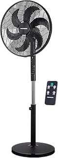Cool Cool 18 Inch stand fan, 75 W,Silent ForceTechnology with 6 Blades, 3 Speed Settings, High-Efficiency copper Motor,Remote control included, Black, MT-SF42R