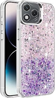 جراب متوافق مع Honor 400 Lite، شفاف بجليتر لامع، إطار TPU ناعم، غطاء خلفي صلب للنساء والفتيات (وردي بنفسجي)