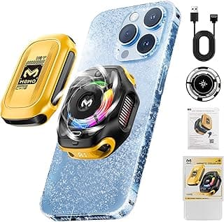 مبرد موبايل auvstar مع بطارية قابلة للشحن 2000 مللي أمبير، مبرد هاتف RGB، مستويين، مبرد موبايل للايفون/أندرويد، تبريد بشبه موصل، مع عرض لدرجة الحرارة ومغناطيس