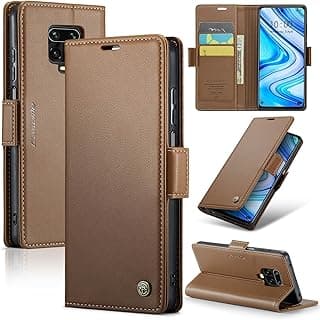 جراب موبايل متوافق مع Redmi Note 9s / Redmi Note 9 Pro، جراب جلد PU قلاب مع مكان للكروت (بني)