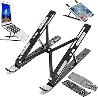 Aluminium Laptop Stand for Desk, 6 levels Adjustable Portable Aluminum Laptop Holder, Anti Slip Laptop Riser Compatible with MacBook Pro Air, Dell, Asus, HP & Asus Laptops from 10-15.6” Black