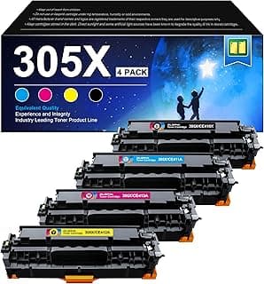 خراطيش حبر 305X (مع شريحة) - عبوة من 4 قطع بديلة عالية الإنتاجية لخراطيش حبر اتش بي 305A موديل CE410A، تعمل مع طابعات Laserjet Pro 400 سلسلة M451dn M451nw M475dn M475dw M451dw M375nw | CE410X
