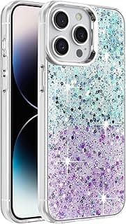 Compatible with iPhone 13 Pro 6.1-Inch Case, Clear Glitter Bling Sparkly, Soft TPU Frame Bumper, Hard-Back Cover for Women & Girls, Transparent Protective Phone Case (Green Purple)