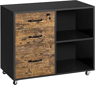 Yaheetech Mobile File Cabinet 3-Drawer Lateral Filing Cabinet for Home & Office Vintage Letter Size A4 File Organization Unit Printer Stand 80x40x65.5 cm (LxWxH)