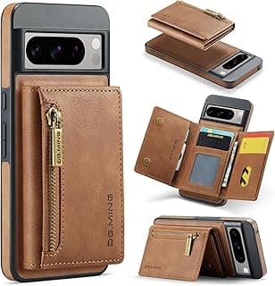 DG.MING Compatible with Google Pixel 8 Pro M5 2-in-1 Detachable Wallet Case, Retro Faux Leather Trifold Card Holder with Zipper Pocket, RFID Blocking, Shockproof (Coffee)