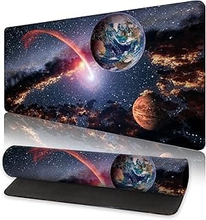 ماوس باد جيمنج كبير بتصميم مجرة الأرض، 31.5×11.8 بوصة مع قاعدة مانعة للانزلاق