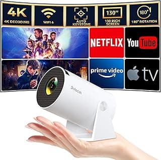 جهاز عرض صغير محمول HY300 برو مع واي فاي 6 وبلوتوث 5.2 من بولوش 4K FHD 1080P دعم كيستون تلقائي قابل للدوران 180 درجة خارجي ذكي نظام تشغيل أندرويد 11.0 لون أبيض