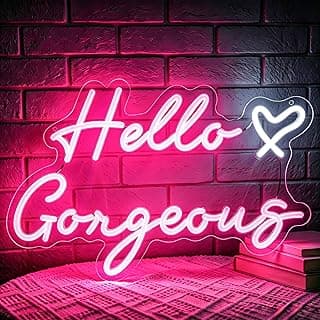 Hello Gorgeous Neon Sign, HSJNJKFU Neon Signs for Wall Decor Beer Bar Led Light Signs for Man Cave Decor Pink Led Neon for Room Birthday Party USB Powered