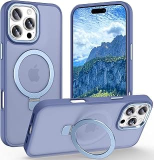 Magnetic for iPhone 16 Pro Max Case with Ring Stand, [10 FT Drop Protection] [Velvety Touch] Slim Translucent Matte Back Shockproof Phone Case for iPhone 16 Pro Max 6.9'', Sierra Blue