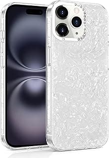 جراب Dl3 Mobilak رخامي لامع لهاتف iPhone 15 Pro Max، ظهر صلب مع اطار TPU ناعم، اطار كاميرا مرصع، مضاد للصدمات - ابيض