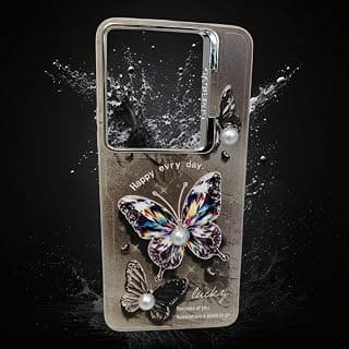 جراب ظهر لهاتف Vivo Y29 بتصميم فراشة مع لؤلؤ وكرستال بتصميم عصري جديد - رمادي دخاني