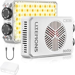 لوحة إضاءة فيديو LED من جودوكس Litemons C30BI، إضاءة جيب 30 وات للكاميرا، درجة حرارة لون 2800K-6500K، بطارية 3350 مللي أمبير قابلة للشحن للتصوير الفوتوغرافي والفيديو والمدونات