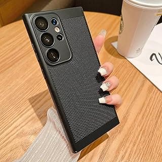 جراب شبكي لهاتف سامسونج Galaxy S25 Ultra، بلاستيك صلب، نحيف، مسامي، مع حماية لعدسة الكاميرا (أسود)