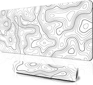 Topographic Map Large Gaming Mouse Pad for Desk, White Mouse Pad Gaming Desk Mat for Keyboard and Mouse, 31.5x11.8in Big Mousepad With Stitched Edge, Non-Slip Base Computer Keyboard Mouse Mat Desk Pad