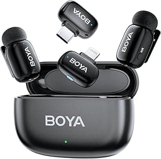 مايك لافالير لاسلكي BOYA Mini لهواتف ايفون 16/15 وايباد واندرويد، بطارية 30 ساعة، تغيير صوت بالذكاء الاصطناعي، منفذ USB Type-C و Lightning، مايك صغير جداً للفلوج وتيك توك ويوتيوب