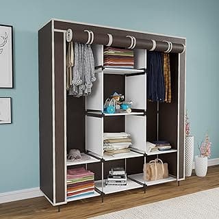 88130 Brown with Pocket, 6+2 Fancy Layer Collapsible Wardrobe Organizer Portable Foldable for Clothes Racks Steel Tube and PP Plastic (‎126 x 42.5 x 166 cm)