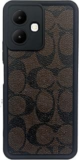 جراب ظهر Xpress لهاتف Infinix Smart 10، سيليكون ناعم TPU مع حماية للكاميرا وملصق جلد، تصميم مضاد للصدمات (أسود وبني)