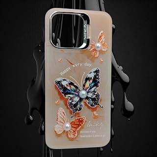Back Cover Case Compatible with OPPO A6X Mobile Phone Case with Pearl Rhinestone New Fashion Design Butterfly Stand Camera Protective Case Cover for OPPO A6X