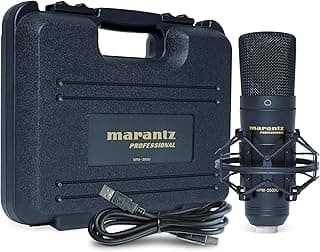 مارانتز بروفيشنال MPM-2000U - ميكروفون بمكثف USB لتسجيل الكمبيوتر والبث الصوتي والألعاب - حامل للصدمات وكابل وحقيبة مرفقة أحادي الاتجاه أسود