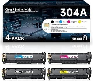 خراطيش حبر ليزر بديلة لموديل اتش بي 304A، رقم القطع CC530A، CC531A، CC532A، CC533A، متوافقة مع طابعات CP2025 CP2025n CP2025dn CP2025x MFP CM2320n CM2320fxi CM2320nf، أسود وسماوي وأرجواني وأصفر، 4 قطع