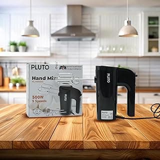مضرب بيض يدوي بلوتو، 500 وات، 5 سرعات مع خاصية تيربو، اسود، تصميم قائم، موديل PL-HM5005