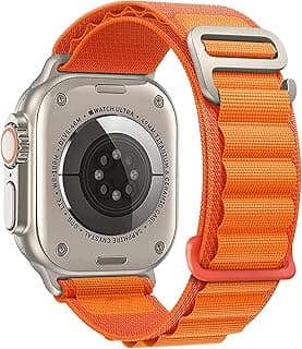 حزام ساعة PIOWNN Alpine Loop نايلون متوافق مع ساعة ابل Ultra مقاس 49mm 45mm 44mm 42mm للرجال والنساء، حزام رياضي مجدول مع مشبك تيتانيوم لساعات iWatch Ultra/8/7/6/5/4/3/2/1/SE، برتقالي