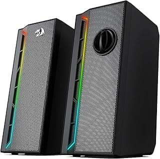 مكبرات صوت للألعاب GS580 كاليوب RGB من ريدراجون - قناة 5 وات × 2.0 - صوت ستيريو AUX 3.5 ملم - مع مقبض تحكم في مستوى الصوت للكمبيوتر | أسود