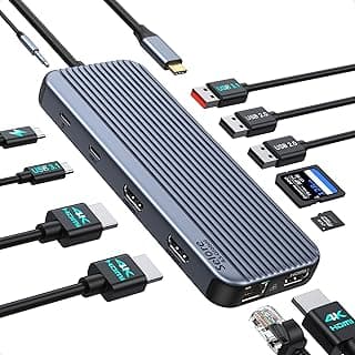 USB C Docking Station 3 HDMI, 3 Monitors,12 in 1 Dual Monitor, Laptop Triple HDMI with 10Gbps USB A/C 3.1,USB 2.0,100W PD,Ethernet, Audio&Mic,SD&TF Slot