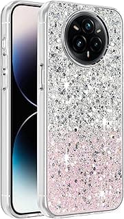 Compatible with Realme 14 Pro+ Plus 5G Case, Clear Glitter Bling Sparkly, Soft TPU Frame Bumper, Hard-Back Cover for Women & Girls, Transparent Protective Phone Case - White Pink